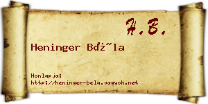 Heninger Béla névjegykártya